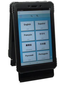 ILA Pro Device. Showing guest side with language selection